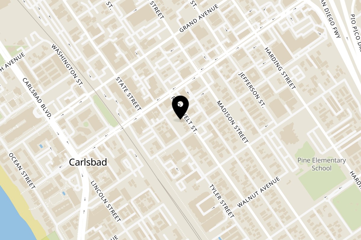 Map showing the location of The Roosevelt Pizzeria on 3067 Roosevelt St in Carlsbad
